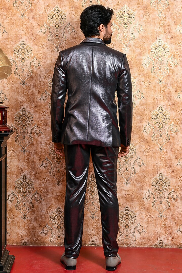 Silver-Black Spandex Tuxedo Set by YAJY By Aditya Jain at Pernia's Pop Up Shop