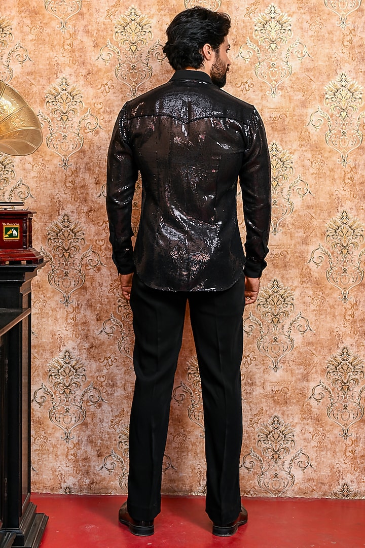 Black Spandex Embroidered Tuxedo Set by YAJY By Aditya Jain at Pernia's Pop Up Shop
