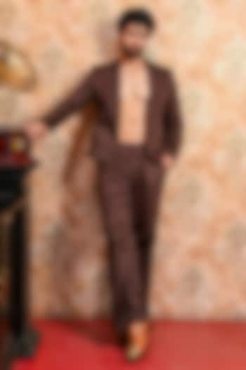 Brown Cotton Cropped Tuxedo Set by YAJY By Aditya Jain at Pernia's Pop Up Shop