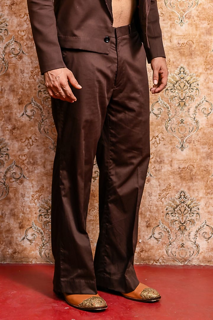 Brown Cotton Cropped Tuxedo Set by YAJY By Aditya Jain at Pernia's Pop Up Shop