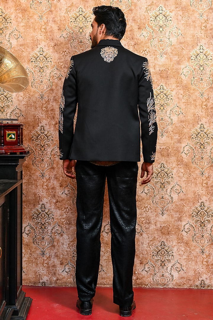 Black Italian Suiting Hand Embellished Bomber Jacket by YAJY By Aditya Jain at Pernia's Pop Up Shop
