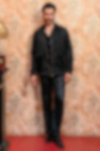 Midnight Black Italian Suiting Hand Embellished Bomber Jacket by YAJY By Aditya Jain at Pernia's Pop Up Shop