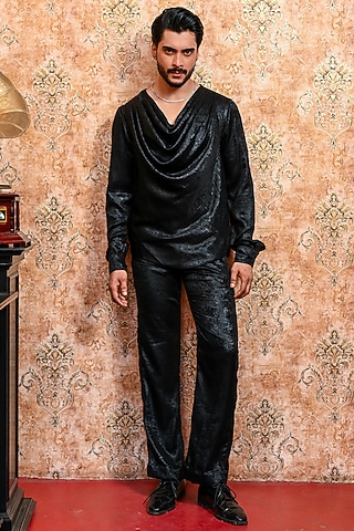 Black Crepe Co-Ord Set by YAJY By Aditya Jain