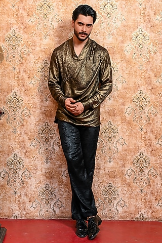 Golden & Black Crepe Co-Ord Set by YAJY By Aditya Jain
