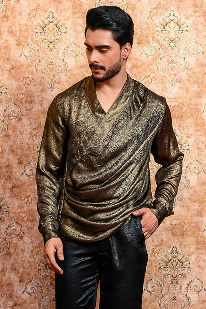 Golden & Black Crepe Co-Ord Set by YAJY By Aditya Jain at Pernia's Pop Up Shop