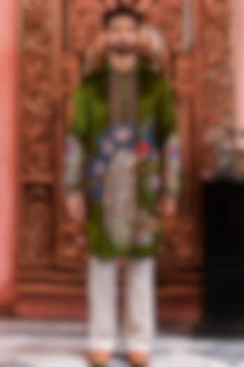 Olive Green Velvet Kurta Set by YAJY By Aditya Jain at Pernia's Pop Up Shop