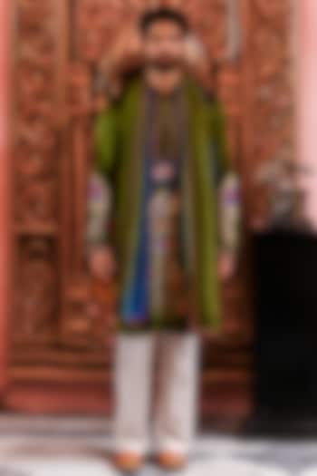 Olive Green Velvet Kurta Set by YAJY By Aditya Jain at Pernia's Pop Up Shop