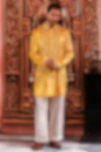 Sunflower Yellow Velvet Kurta Set by YAJY By Aditya Jain at Pernia's Pop Up Shop