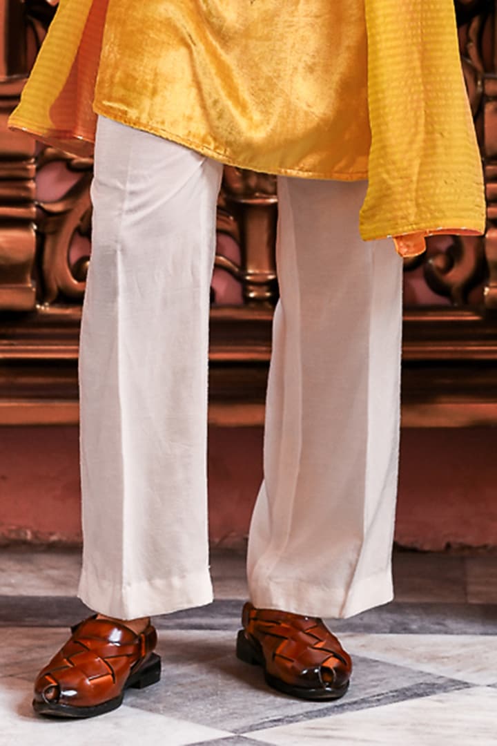 Yellow Velvet Embroidered Kurta Set by YAJY By Aditya Jain at Pernia's Pop Up Shop
