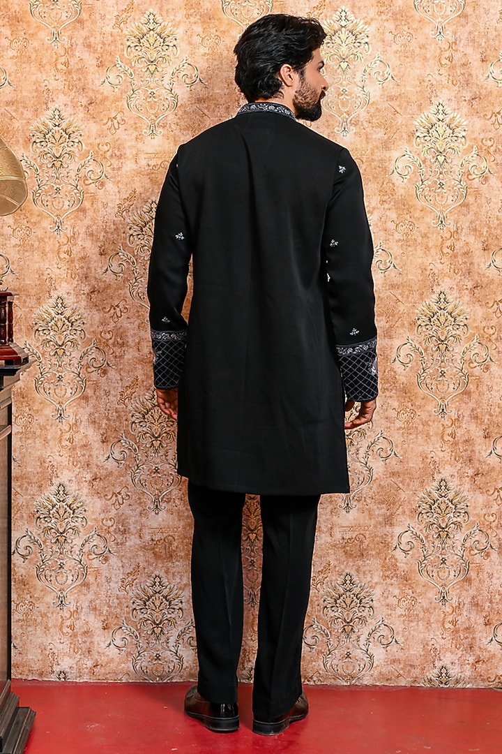 Black Italian Suiting Embroidered Kurta Set by YAJY By Aditya Jain at Pernia's Pop Up Shop