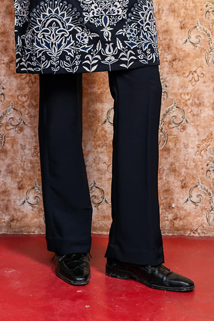 Navy Blue Italian Suiting Embroidered Kurta Set by YAJY By Aditya Jain at Pernia's Pop Up Shop