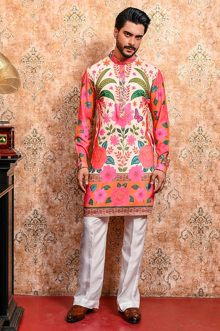 Multi-Colored Muslin Printed Kurta Set by YAJY By Aditya Jain at Pernia's Pop Up Shop