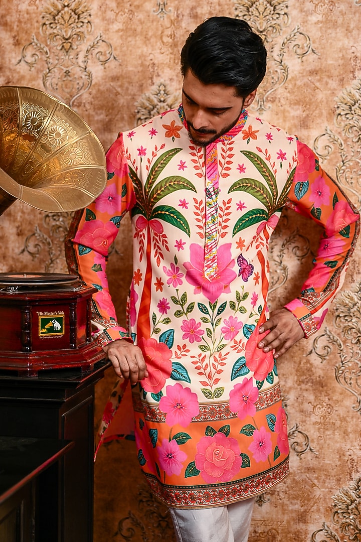 Ivory Muslin Printed Kurta Set by YAJY By Aditya Jain at Pernia's Pop Up Shop
