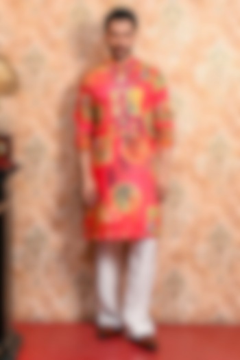 Multi-Colored Muslin Printed Kurta Set by YAJY By Aditya Jain at Pernia's Pop Up Shop