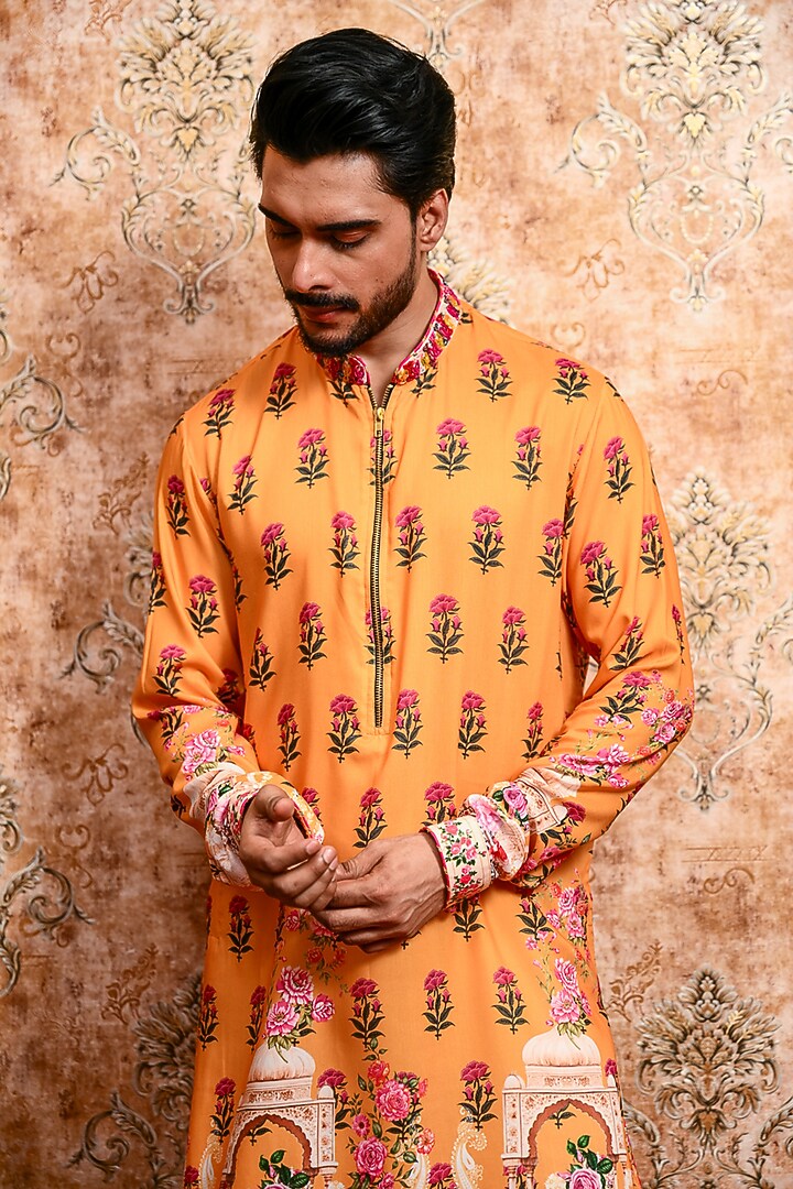 Yellow Muslin Printed Kurta Set by YAJY By Aditya Jain at Pernia's Pop Up Shop