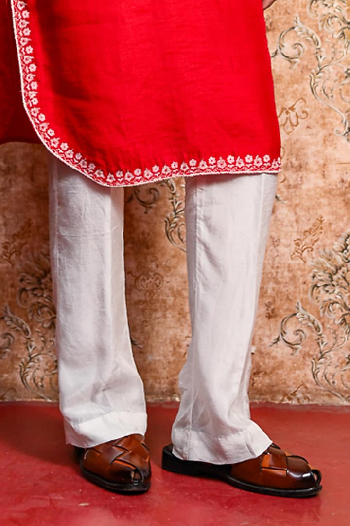 Red Silk Embroidered Kurta Set by YAJY By Aditya Jain at Pernia's Pop Up Shop