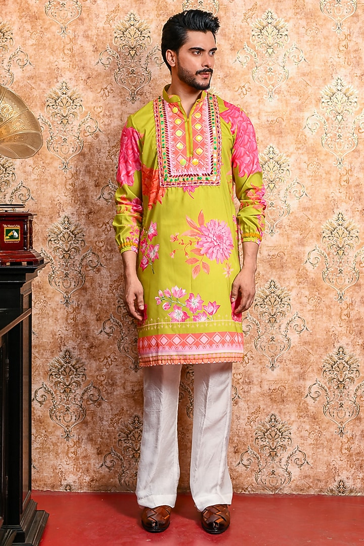 Multi-Colored Muslin Printed Kurta Set by YAJY By Aditya Jain at Pernia's Pop Up Shop