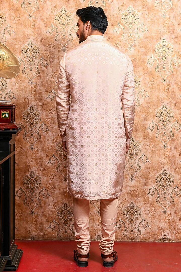 Powder Pink Tissue Silk Printed Kurta Set by YAJY By Aditya Jain at Pernia's Pop Up Shop