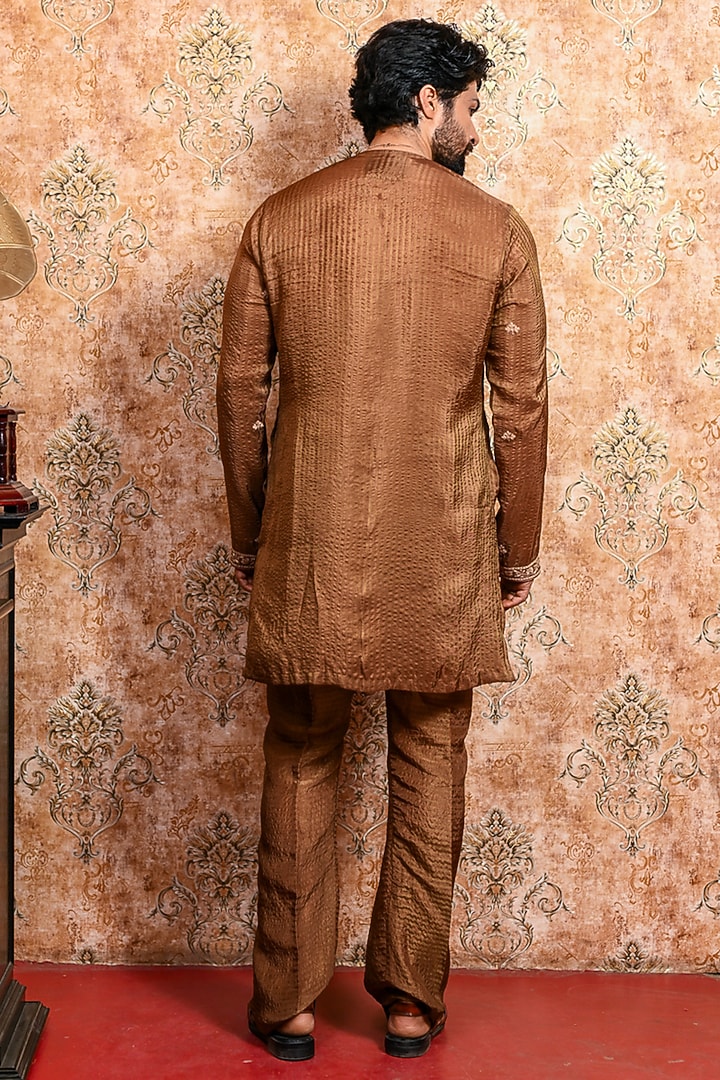 Brown Tissue Silk Printed Kurta Set by YAJY By Aditya Jain at Pernia's Pop Up Shop