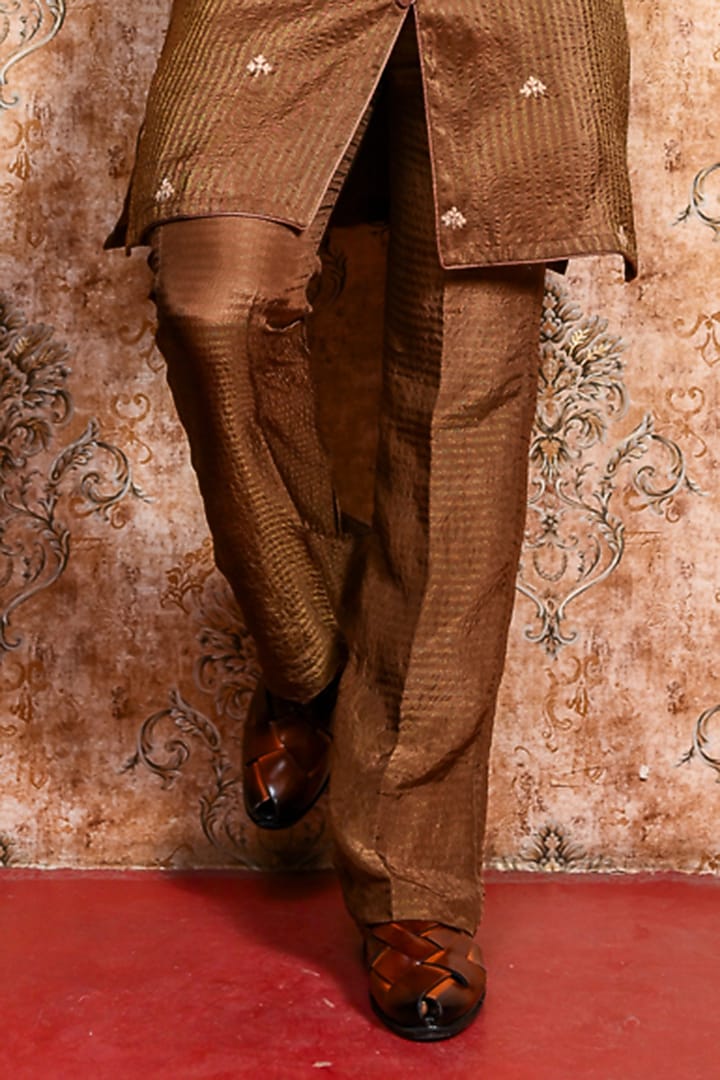 Brown Tissue Silk Printed Kurta Set by YAJY By Aditya Jain at Pernia's Pop Up Shop