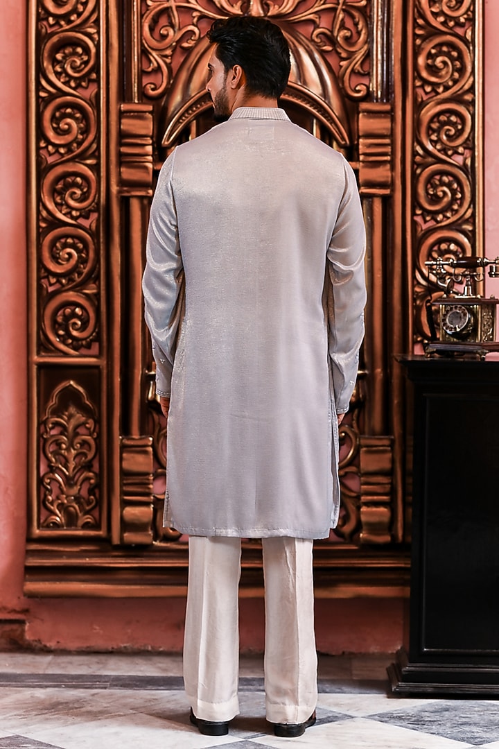 Powder Blue Silk Embroidered Kurta Set by YAJY By Aditya Jain at Pernia's Pop Up Shop