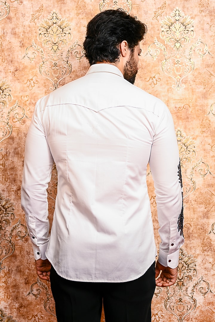 White Cotton Dragon Embroidered Wedding Shirt by YAJY By Aditya Jain at Pernia's Pop Up Shop