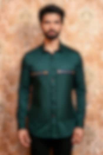 Emerald Green Cotton Wedding Shirt by YAJY By Aditya Jain at Pernia's Pop Up Shop