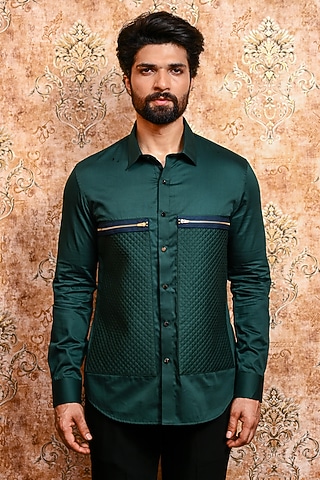 Emerald Green Cotton Shirt by YAJY By Aditya Jain