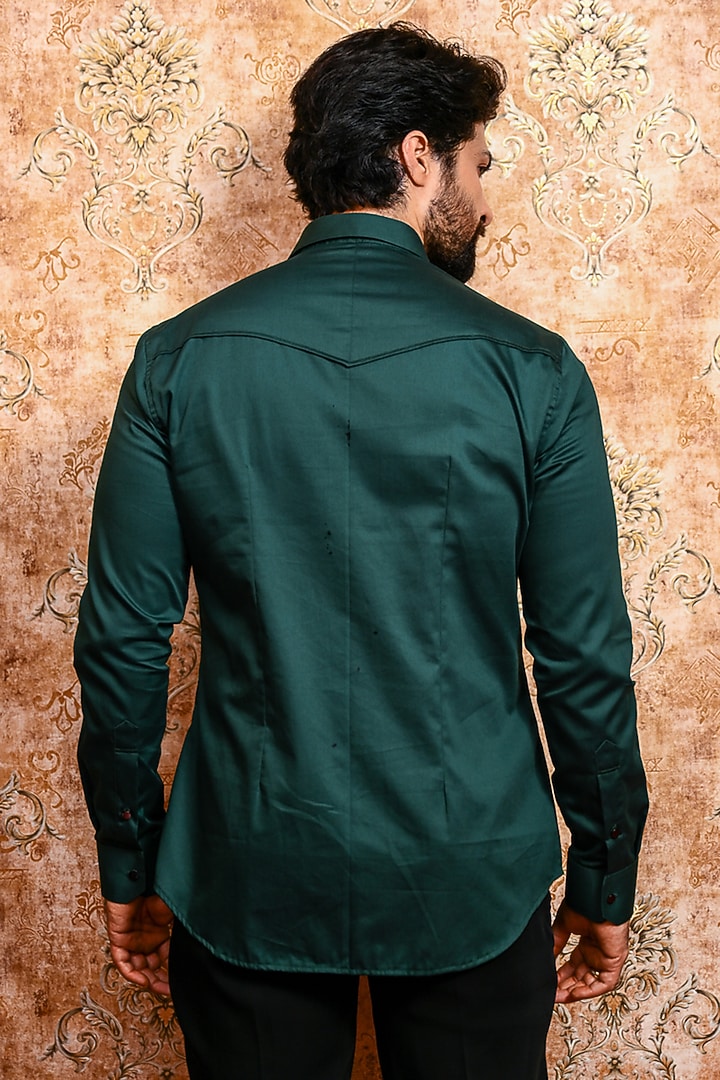 Emerald Green Cotton Wedding Shirt by YAJY By Aditya Jain at Pernia's Pop Up Shop
