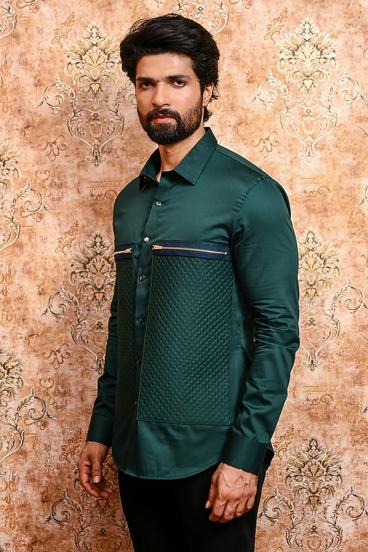 Emerald Green Cotton Wedding Shirt by YAJY By Aditya Jain at Pernia's Pop Up Shop