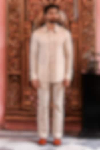 Ivory Silk Resham Embroidered Wedding Shirt by YAJY By Aditya Jain at Pernia's Pop Up Shop