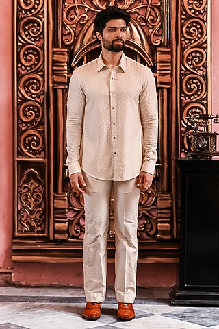 Ivory Silk Resham Embroidered Shirt by YAJY By Aditya Jain