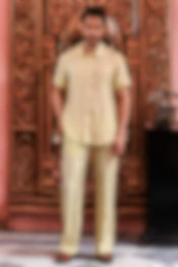 Mint Green Banarasi Silk Wedding Shirt by YAJY By Aditya Jain at Pernia's Pop Up Shop