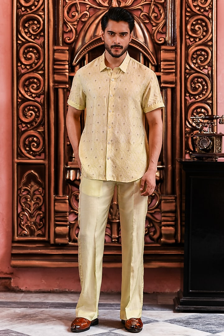 Mint Green Banarasi Silk Wedding Shirt by YAJY By Aditya Jain at Pernia's Pop Up Shop