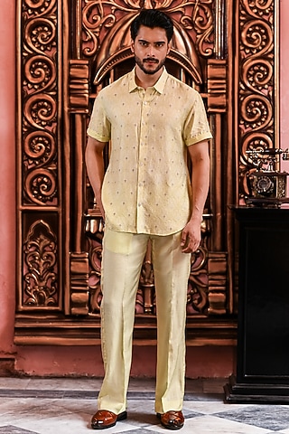 Mint Green Banarasi Silk Shirt by YAJY By Aditya Jain