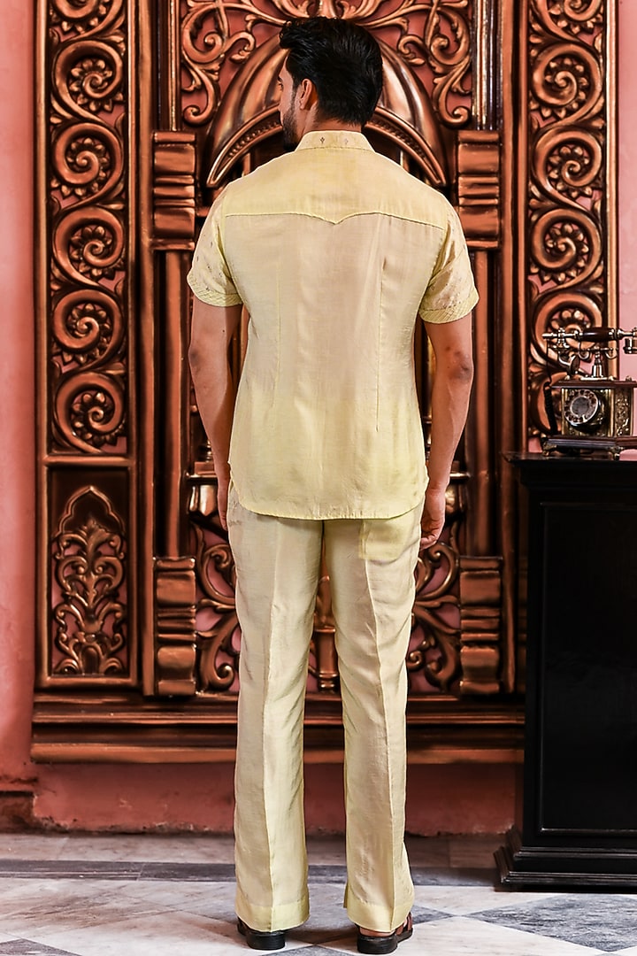 Mint Green Banarasi Silk Wedding Shirt by YAJY By Aditya Jain at Pernia's Pop Up Shop
