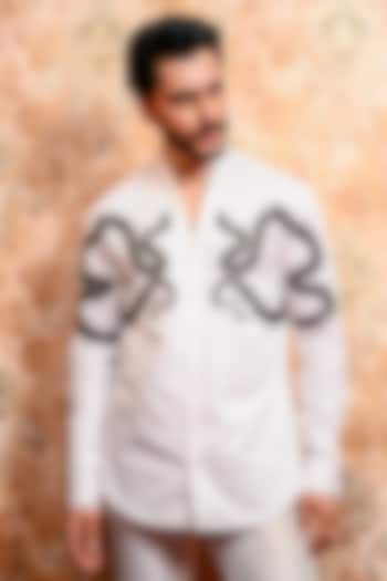 White Cotton Serpent Embroidered Wedding Shirt by YAJY By Aditya Jain at Pernia's Pop Up Shop