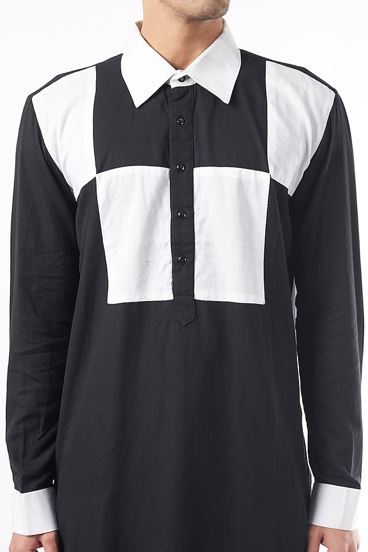 Black & White Linen Kurta by YAJY By Aditya Jain at Pernia's Pop Up Shop