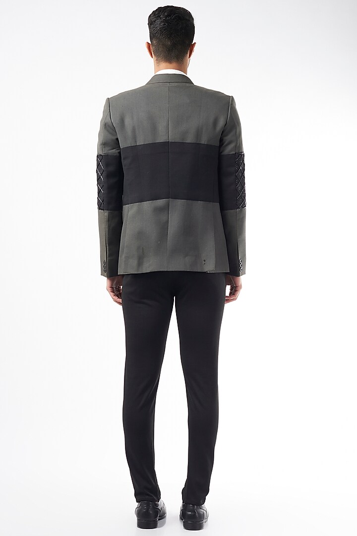 Grey & Black Italian Suiting Blazer by YAJY By Aditya Jain at Pernia's Pop Up Shop