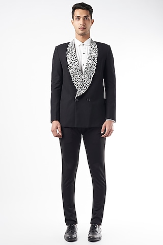 Black Italian Suiting Blazer by YAJY By Aditya Jain
