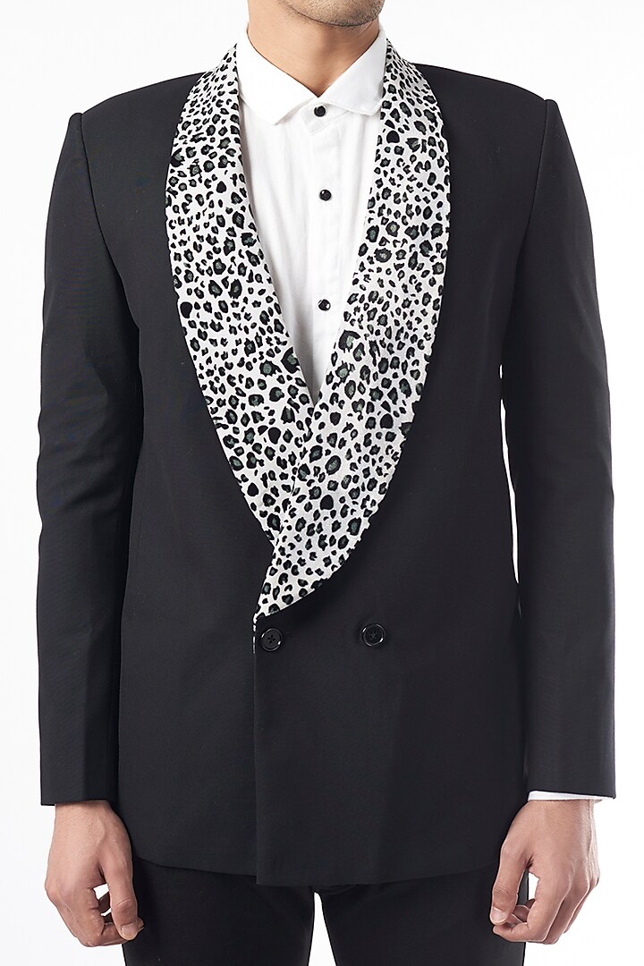 Black Italian Suiting Blazer by YAJY By Aditya Jain at Pernia's Pop Up Shop