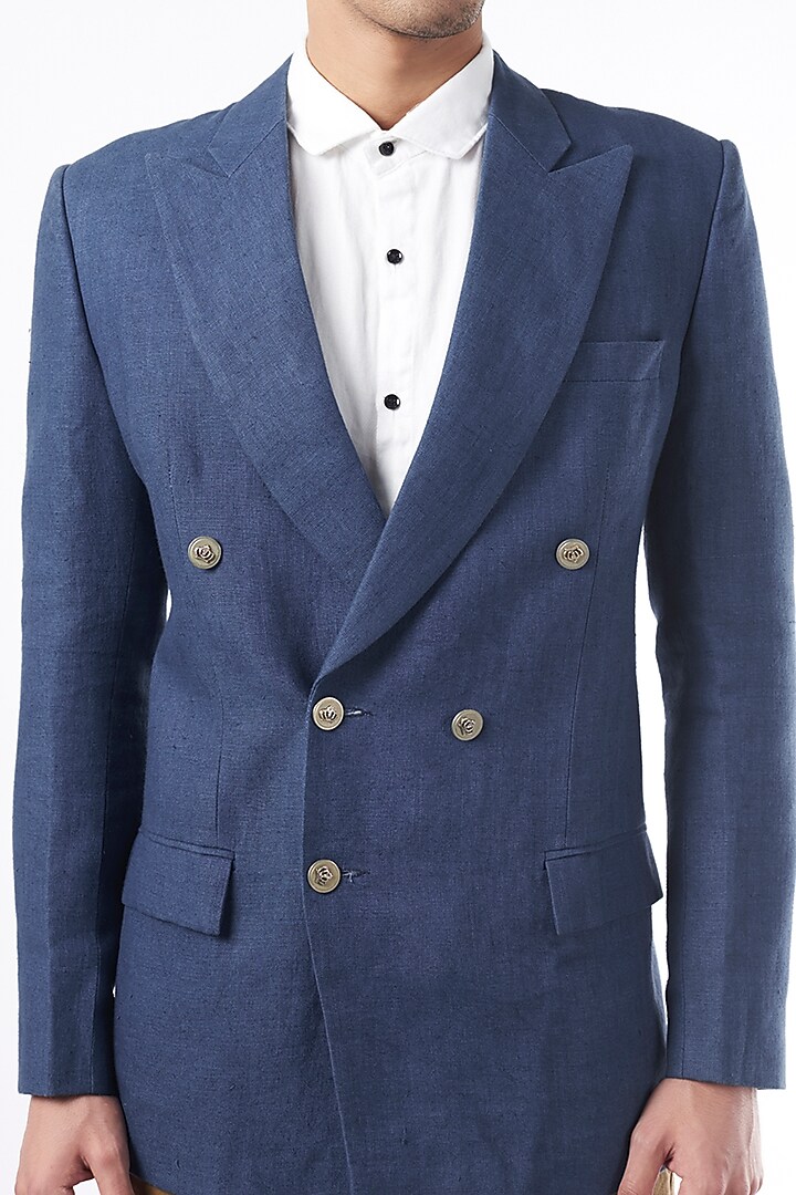 Royal Blue Linen Blazer by YAJY By Aditya Jain at Pernia's Pop Up Shop