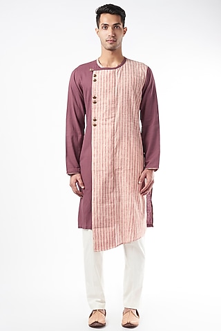 Blush Pink Cotton Linen Asymmetrical Kurta by YAJY By Aditya Jain