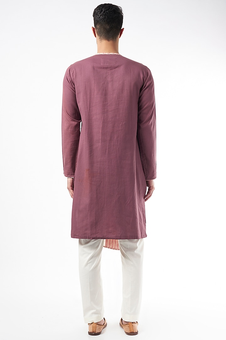 Blush Pink Cotton Linen Asymmetrical Kurta by YAJY By Aditya Jain at Pernia's Pop Up Shop