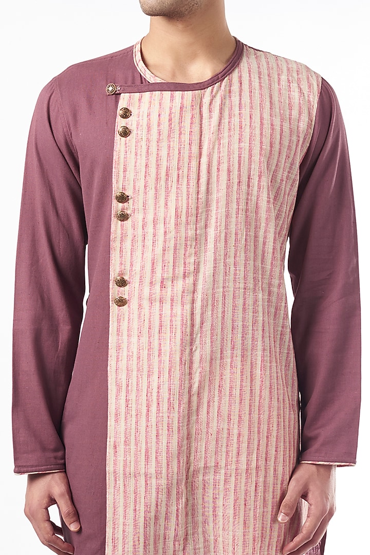 Blush Pink Cotton Linen Asymmetrical Kurta by YAJY By Aditya Jain at Pernia's Pop Up Shop