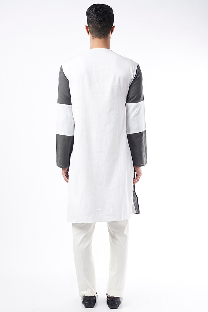 Grey & White Cotton Linen Kurta by YAJY By Aditya Jain at Pernia's Pop Up Shop