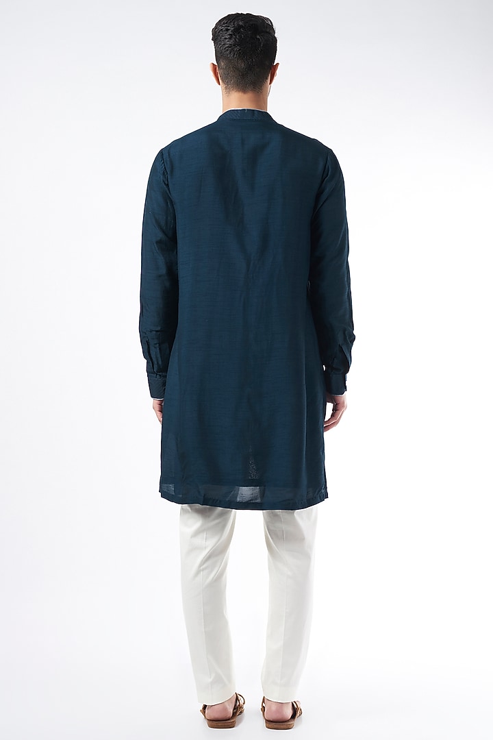 Cobalt Blue Silk Achkan Kurta by YAJY By Aditya Jain at Pernia's Pop Up Shop