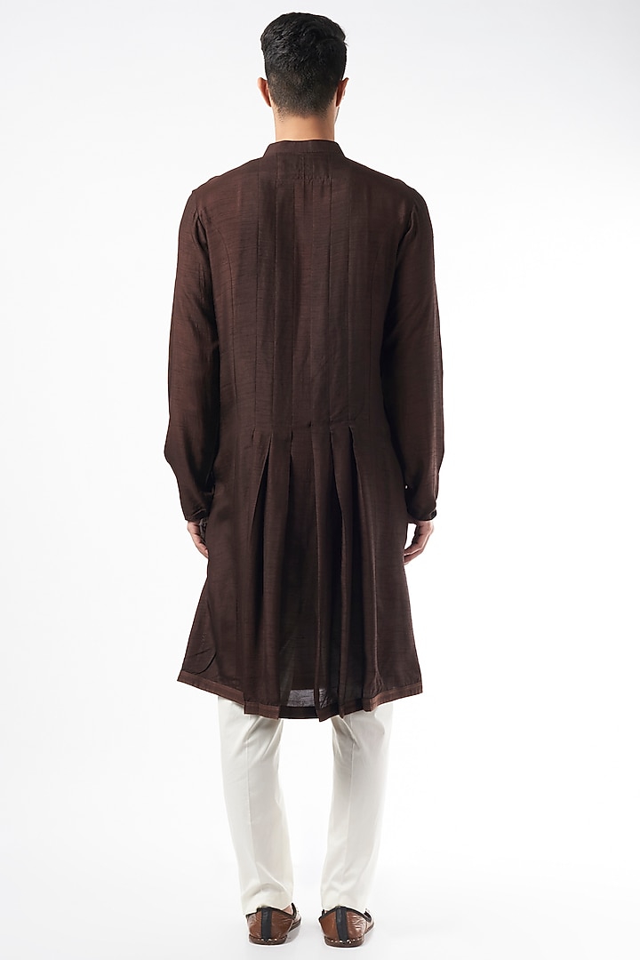 Wine Silk Pleated Kurta by YAJY By Aditya Jain at Pernia's Pop Up Shop