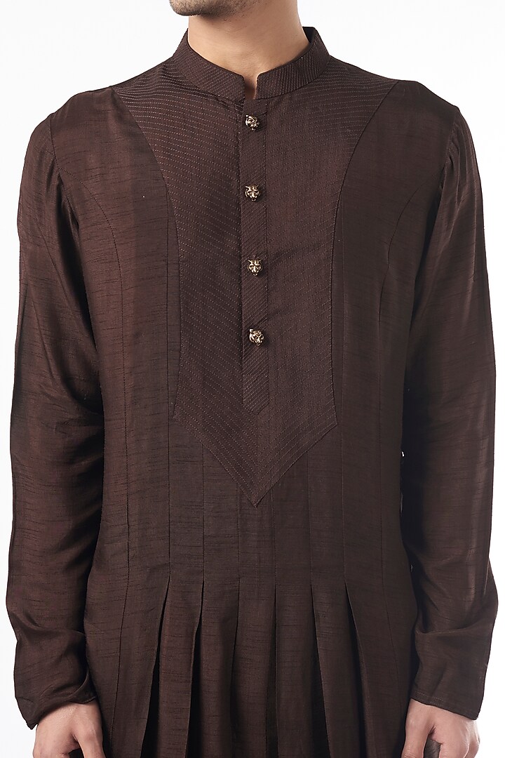 Wine Silk Pleated Kurta by YAJY By Aditya Jain at Pernia's Pop Up Shop