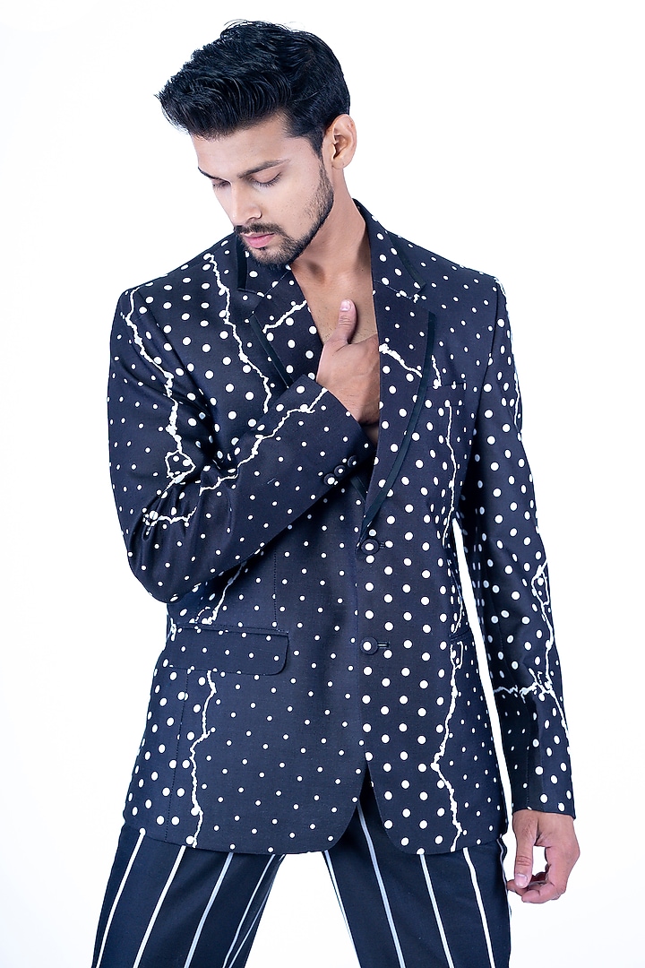 Black Silk Hand-Painted Jacket Set by YAJY By Aditya Jain at Pernia's Pop Up Shop